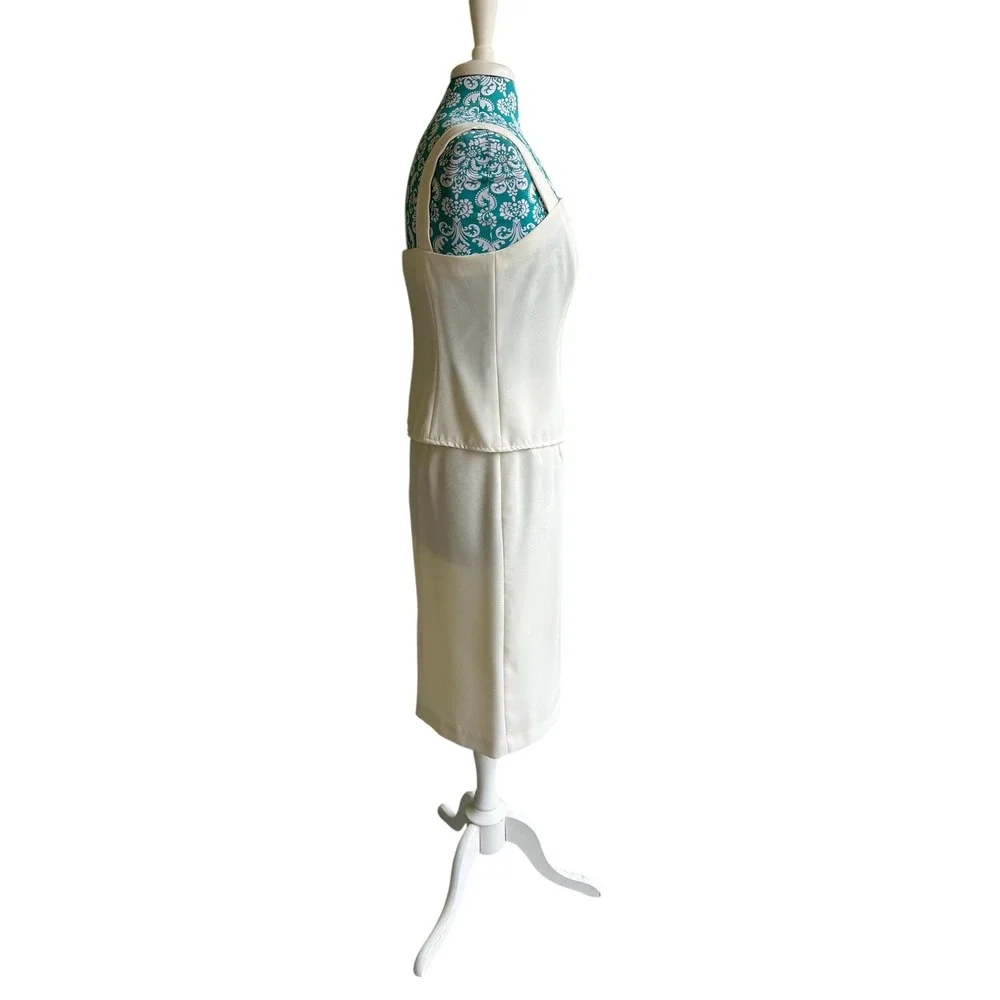 Vintage Women's Skirt Set Pearl Sequin Top Embroidered Pastel Pink & Aqua Suit - Picture 7 of 13